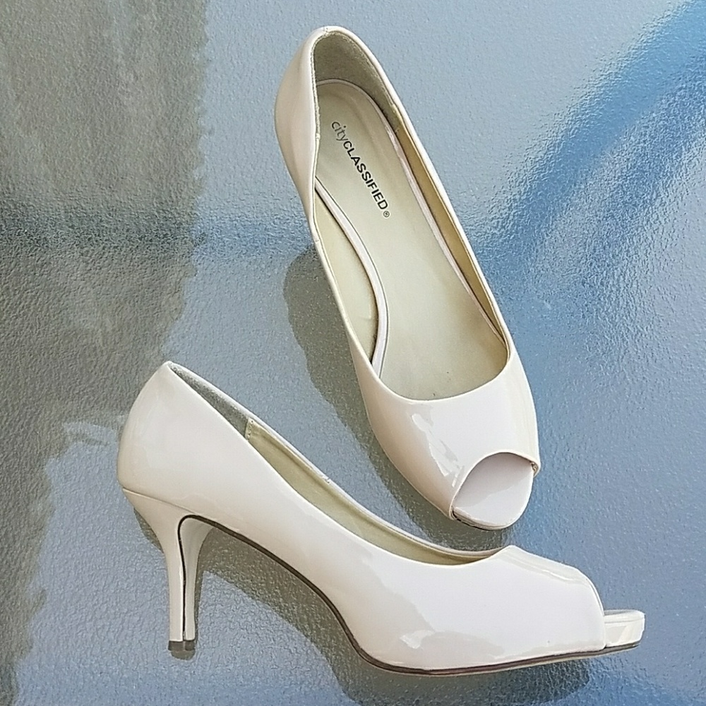 Soft Pink Peep Toe Heels by cityCLASSIFIED